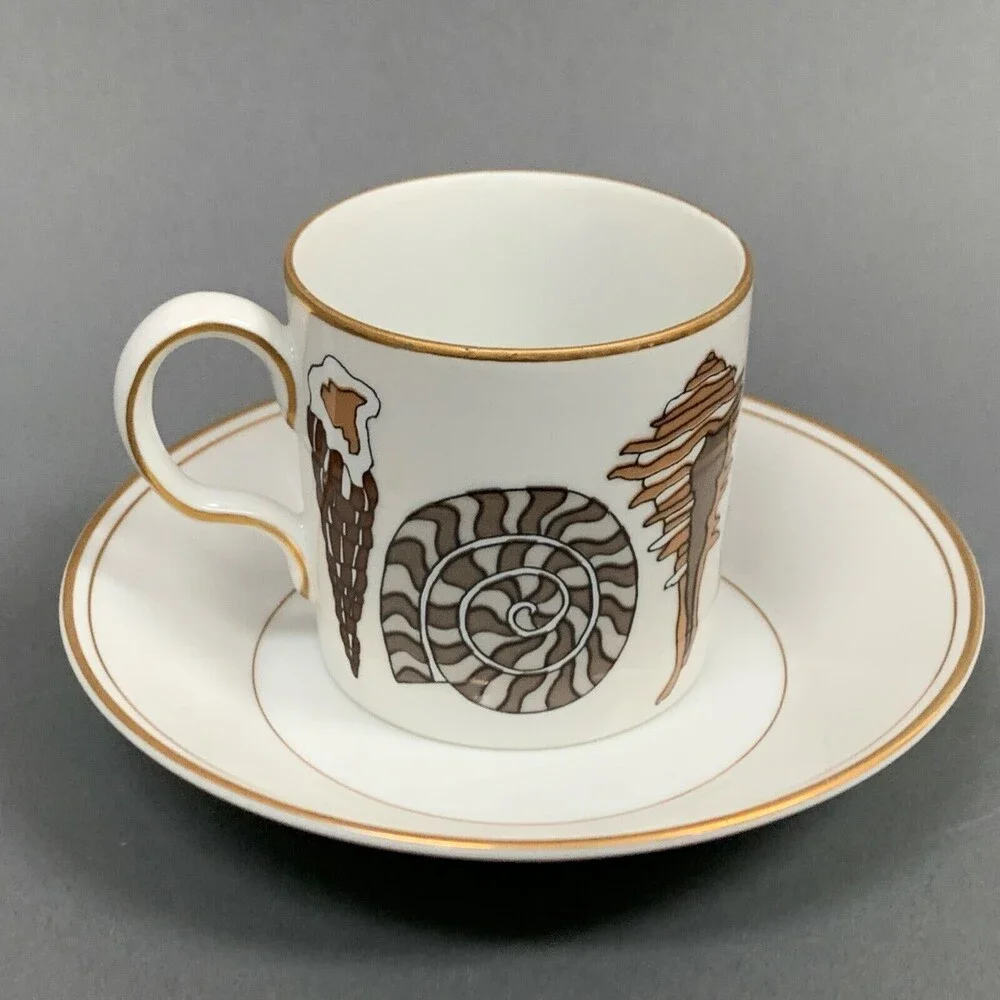 Neiman Marcus by Fitz and Floyd‎ FF Gold Trim Brown Shells Tea Cup & Saucer